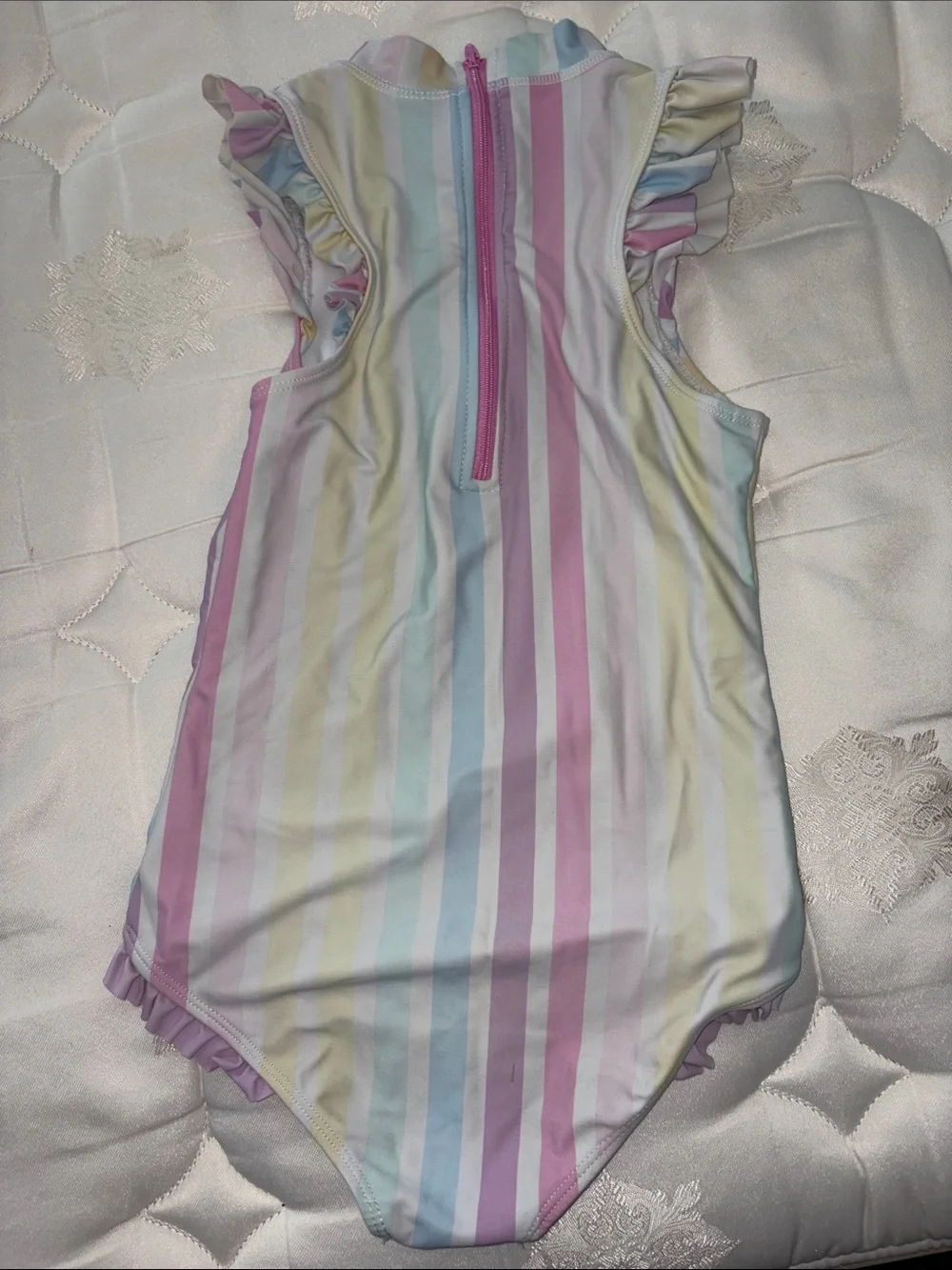 Size 10 Rufflebutts Girls Pastel Stripe Ruffle One-Piece Swimsuit
